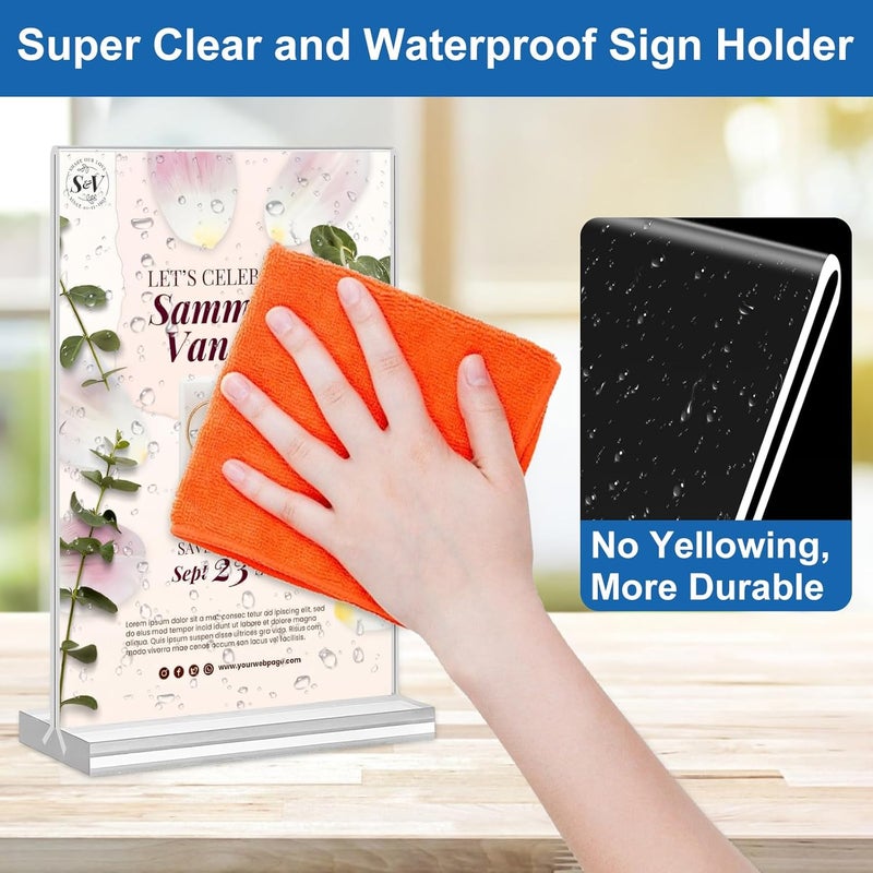 Arrobust Acrylic Sign Holder 5x7,6 Pack Clear Plastic Table Display Vertical Double-Sided Desktop Display Stand Paper Holder Clear Table Sign Holder for Menu ad Frame Suitable Restaurants Meeting Office Store - Image 4
